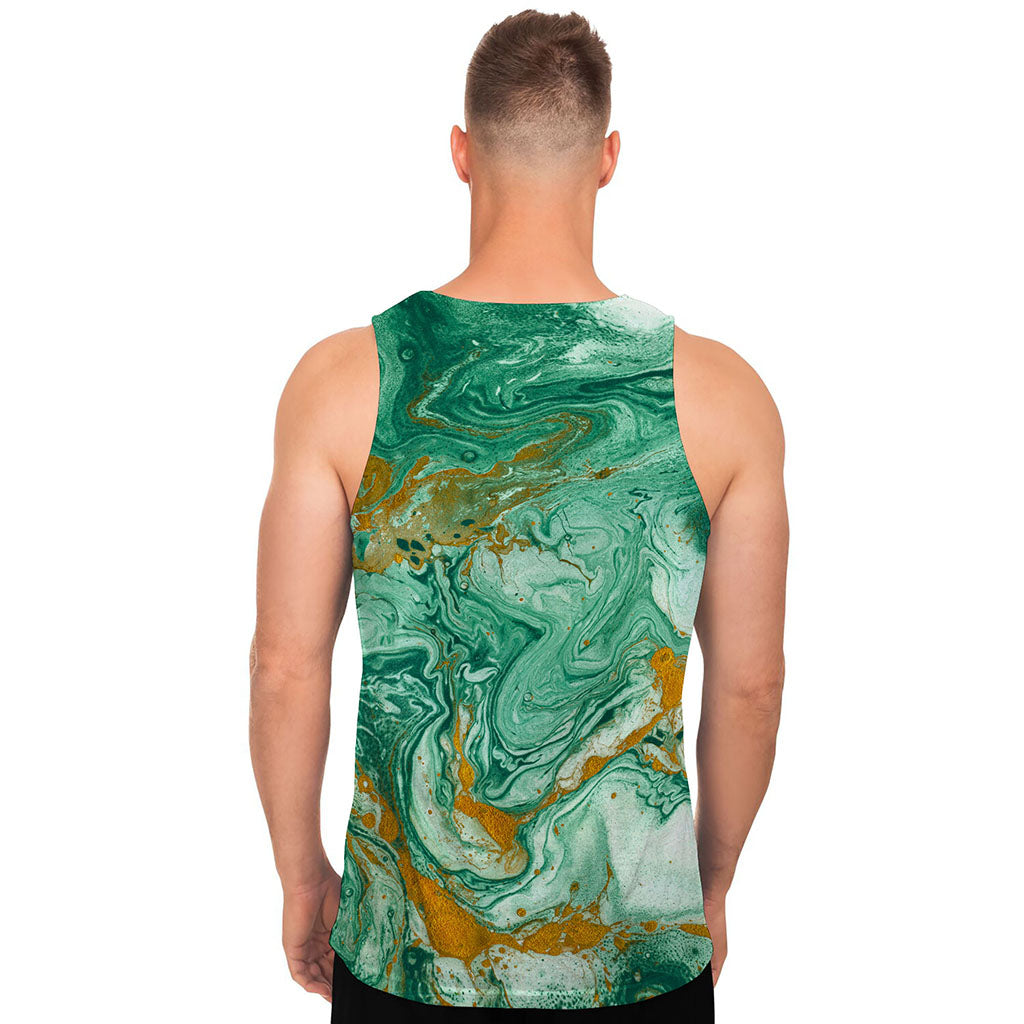 Green Gold Liquid Marble Print Men's Tank Top