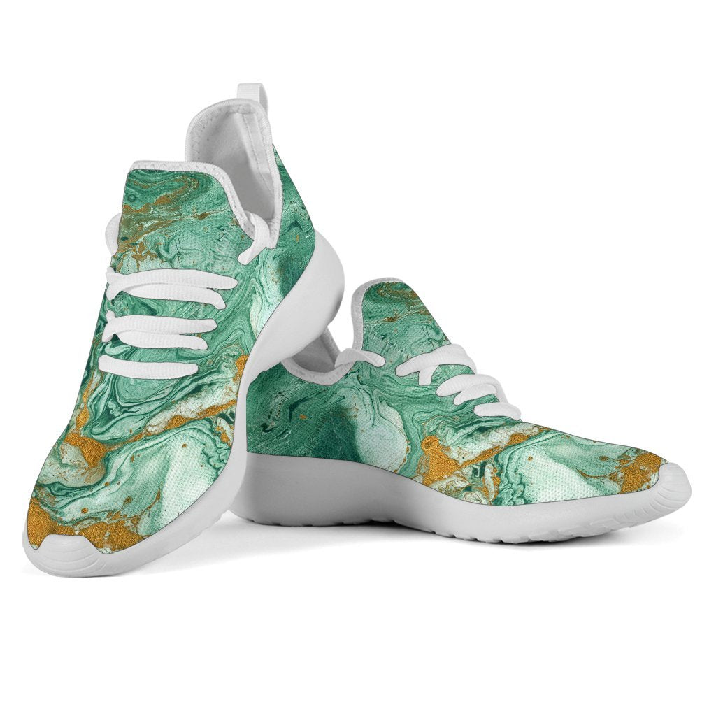 Green Gold Liquid Marble Print Mesh Knit Shoes GearFrost