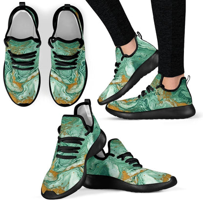Green Gold Liquid Marble Print Mesh Knit Shoes GearFrost