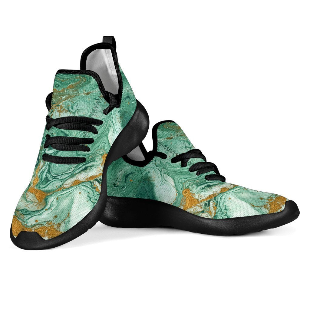 Green Gold Liquid Marble Print Mesh Knit Shoes GearFrost