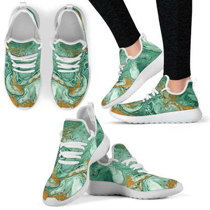 Green Gold Liquid Marble Print Mesh Knit Shoes GearFrost