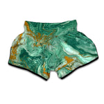 Green Gold Liquid Marble Print Muay Thai Boxing Shorts