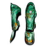 Green Gold Liquid Marble Print Muay Thai Shin Guard