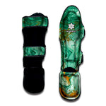 Green Gold Liquid Marble Print Muay Thai Shin Guard