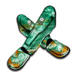 Green Gold Liquid Marble Print Muay Thai Shin Guard