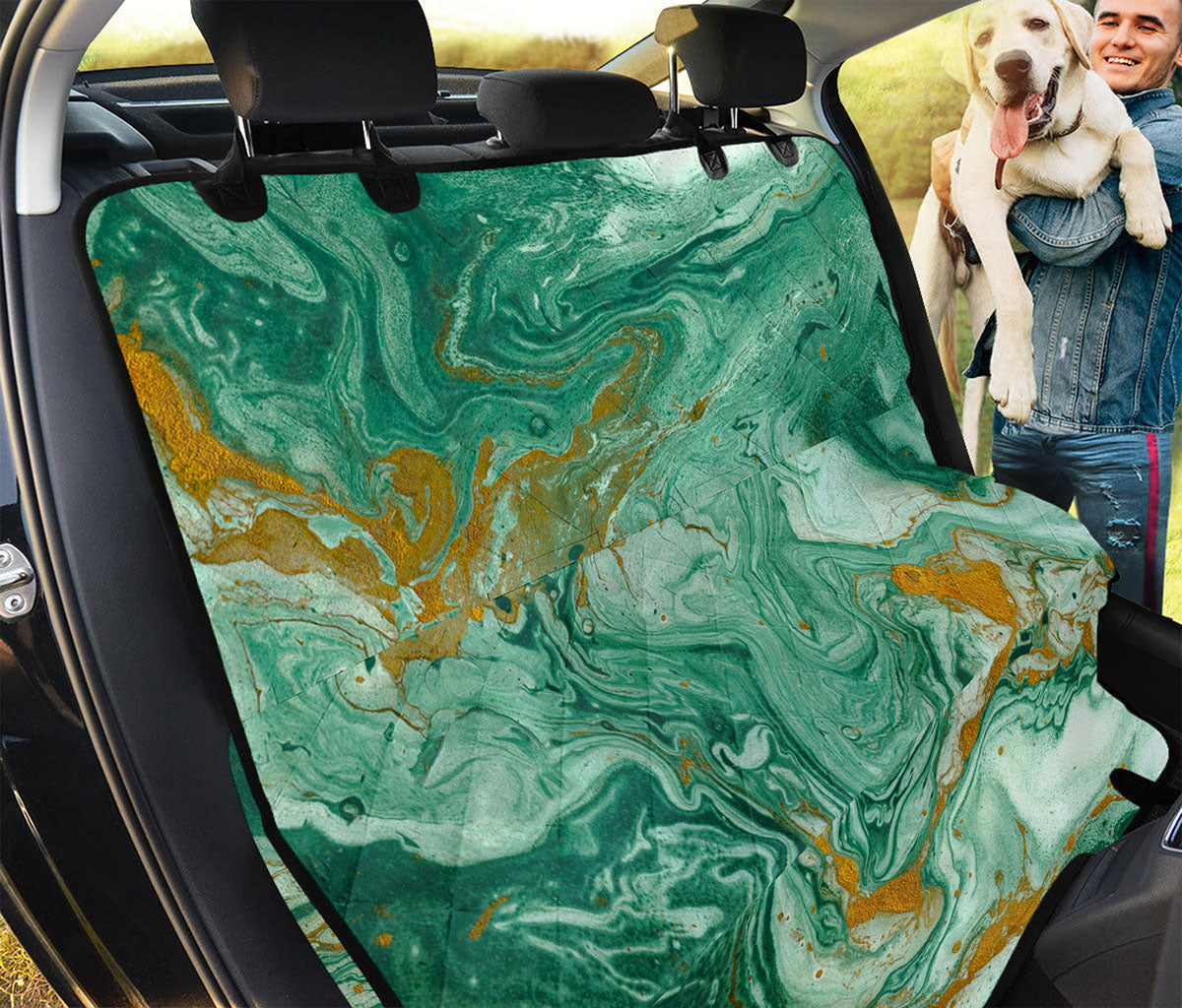 Green Gold Liquid Marble Print Pet Car Back Seat Cover