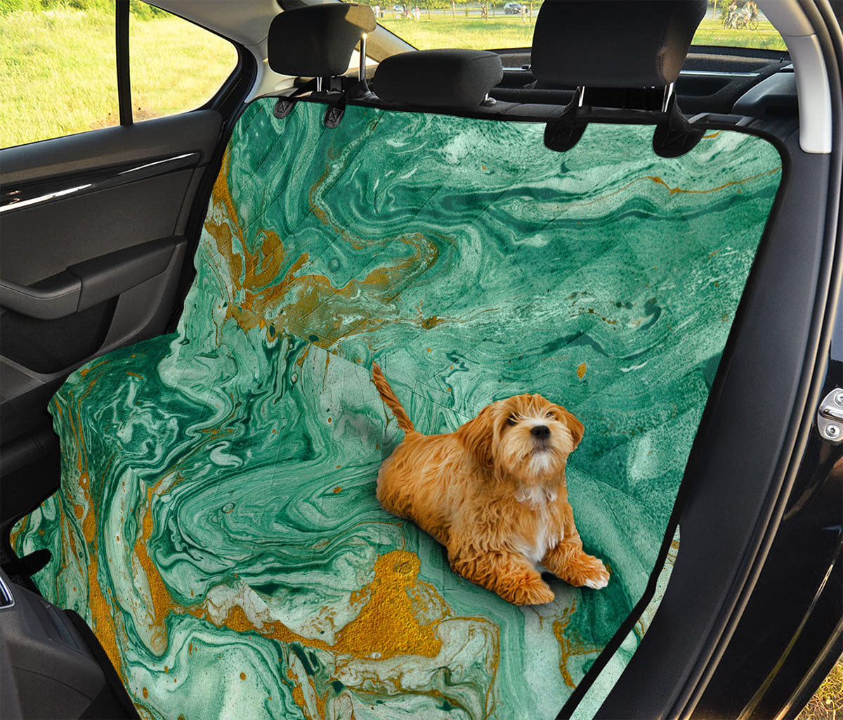 Green Gold Liquid Marble Print Pet Car Back Seat Cover