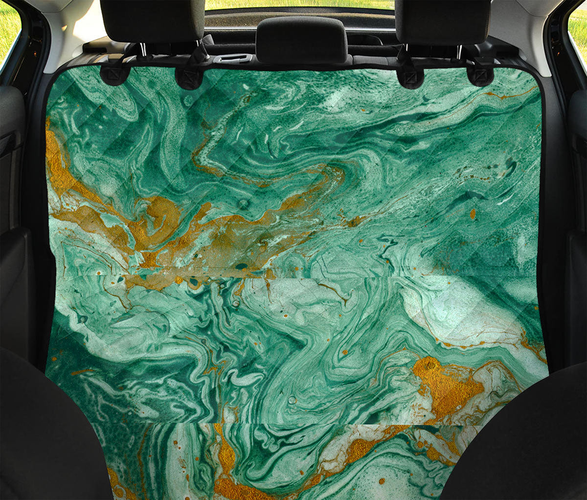 Green Gold Liquid Marble Print Pet Car Back Seat Cover