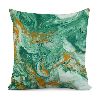 Green Gold Liquid Marble Print Pillow Cover