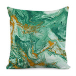 Green Gold Liquid Marble Print Pillow Cover