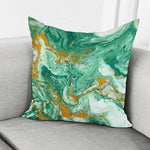 Green Gold Liquid Marble Print Pillow Cover