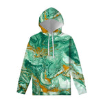 Green Gold Liquid Marble Print Pullover Hoodie