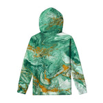 Green Gold Liquid Marble Print Pullover Hoodie