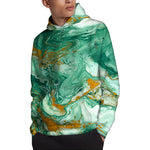 Green Gold Liquid Marble Print Pullover Hoodie