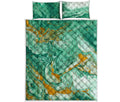 Green Gold Liquid Marble Print Quilt Bed Set