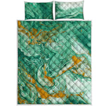 Green Gold Liquid Marble Print Quilt Bed Set