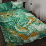 Green Gold Liquid Marble Print Quilt Bed Set