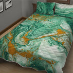 Green Gold Liquid Marble Print Quilt Bed Set