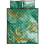 Green Gold Liquid Marble Print Quilt Bed Set