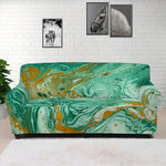 Green Gold Liquid Marble Print Sofa Cover