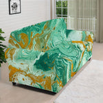 Green Gold Liquid Marble Print Sofa Cover