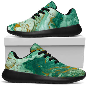 Green Gold Liquid Marble Print Sport Shoes GearFrost