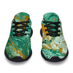 Green Gold Liquid Marble Print Sport Shoes GearFrost