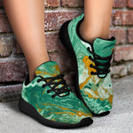 Green Gold Liquid Marble Print Sport Shoes GearFrost