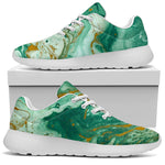 Green Gold Liquid Marble Print Sport Shoes GearFrost