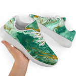 Green Gold Liquid Marble Print Sport Shoes GearFrost