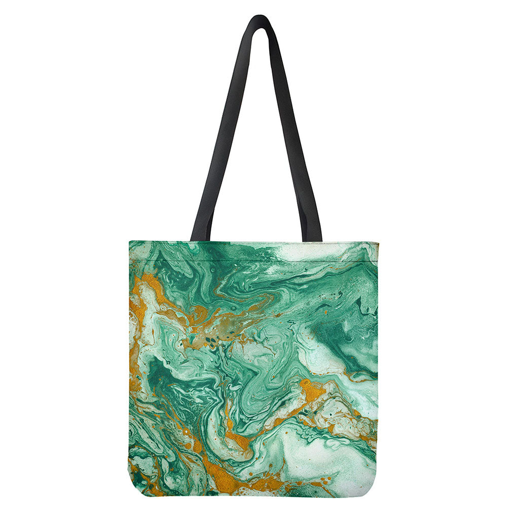Green Gold Liquid Marble Print Tote Bag