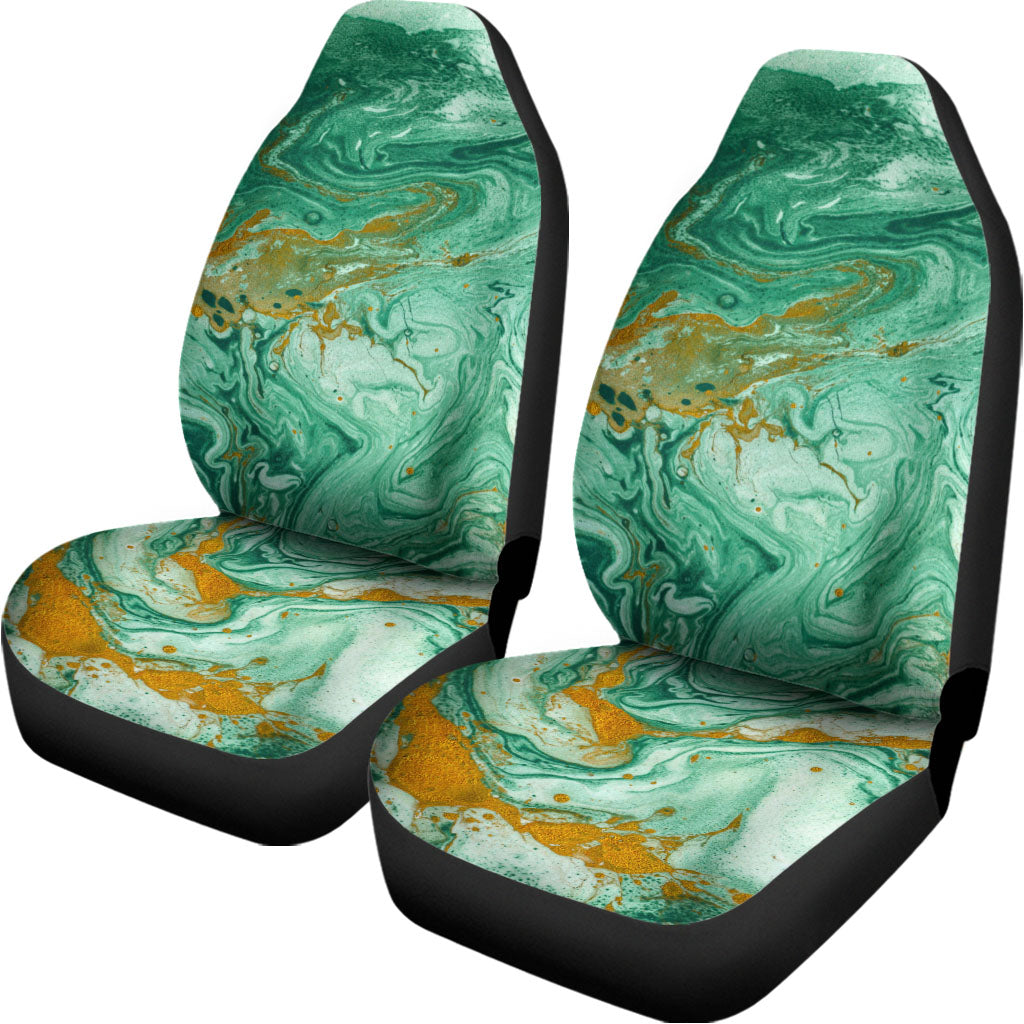 Green Gold Liquid Marble Print Universal Fit Car Seat Covers