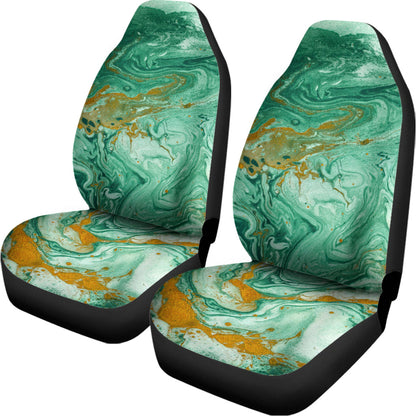 Green Gold Liquid Marble Print Universal Fit Car Seat Covers