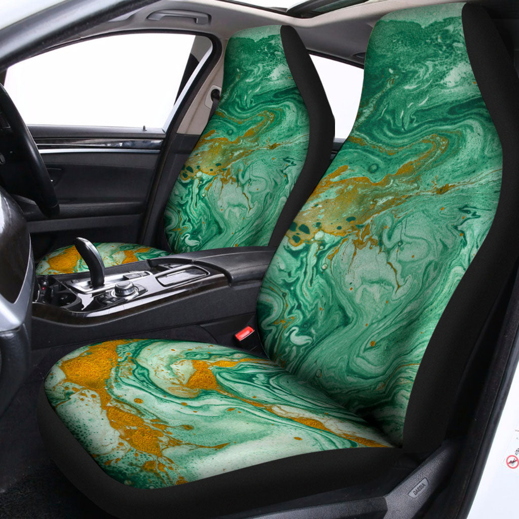 Green Gold Liquid Marble Print Universal Fit Car Seat Covers