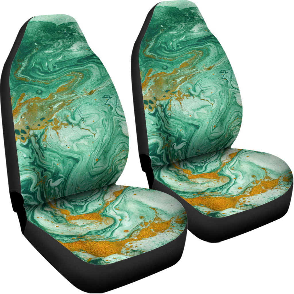 Green Gold Liquid Marble Print Universal Fit Car Seat Covers
