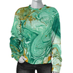 Green Gold Liquid Marble Print Women's Crewneck Sweatshirt GearFrost