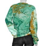 Green Gold Liquid Marble Print Women's Crewneck Sweatshirt GearFrost