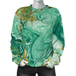Green Gold Liquid Marble Print Women's Crewneck Sweatshirt GearFrost
