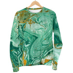 Green Gold Liquid Marble Print Women's Crewneck Sweatshirt GearFrost