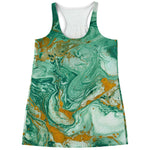 Green Gold Liquid Marble Print Women's Racerback Tank Top