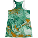 Green Gold Liquid Marble Print Women's Racerback Tank Top