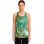 Green Gold Liquid Marble Print Women's Racerback Tank Top