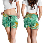 Green Gold Liquid Marble Print Women's Shorts