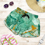 Green Gold Liquid Marble Print Women's Shorts