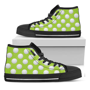 Green Golf Ball Pattern Print Black High Top Shoes