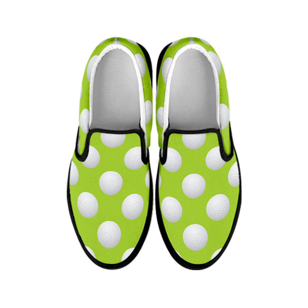 Green Golf Ball Pattern Print Black Slip On Shoes