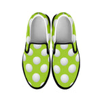 Green Golf Ball Pattern Print Black Slip On Shoes