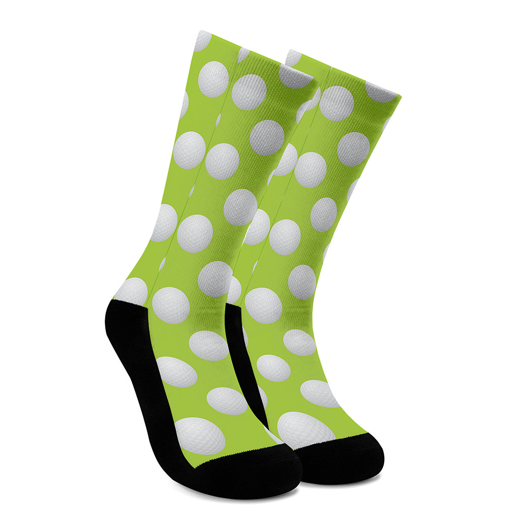 Green Golf Ball Pattern Print Crew Socks