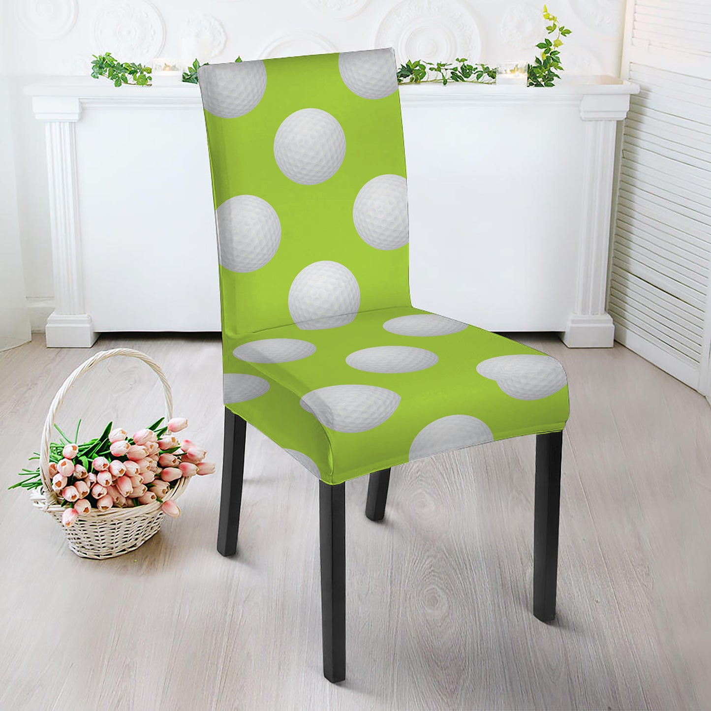 Green Golf Ball Pattern Print Dining Chair Slipcover