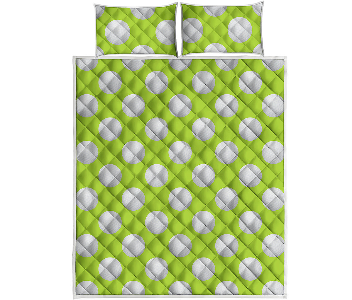 Green Golf Ball Pattern Print Quilt Bed Set